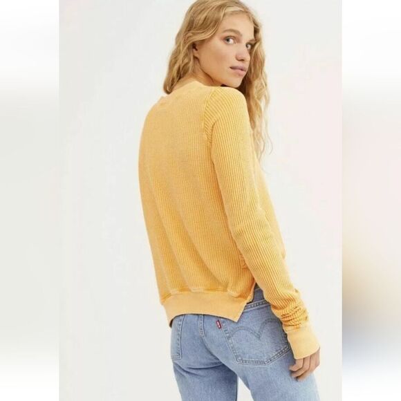 Free People One Interlanken Cropped Top in Orange Yellow Size XS Waffle Knit Tie - Picture 2 of 8